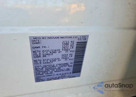 2018 Nissan Pathfinder S z USA, uszkodzony, nr VIN 5N1DR2MNXJC645954